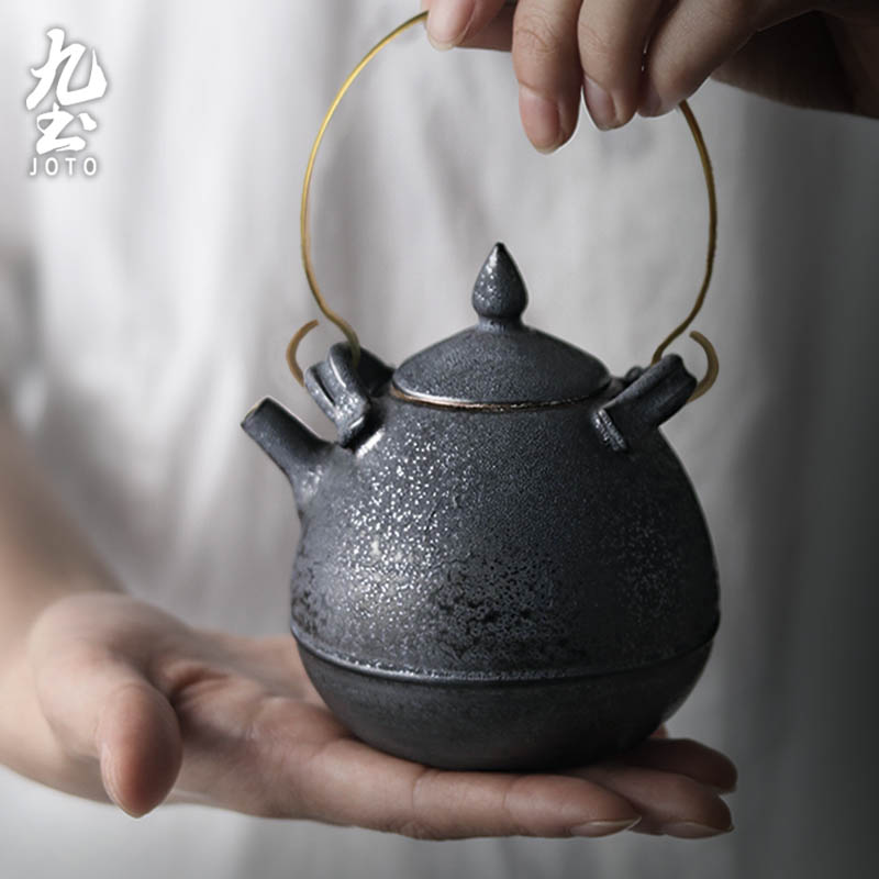 About Nine soil Japanese checking ceramic antique copper girder pot handle kung fu tea teapot tea pot of zen household