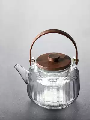 Jiutu handmade heat-resistant glass double inner billet walnut lifting beam teapot Japanese cooking pot boiling water black crystal furnace