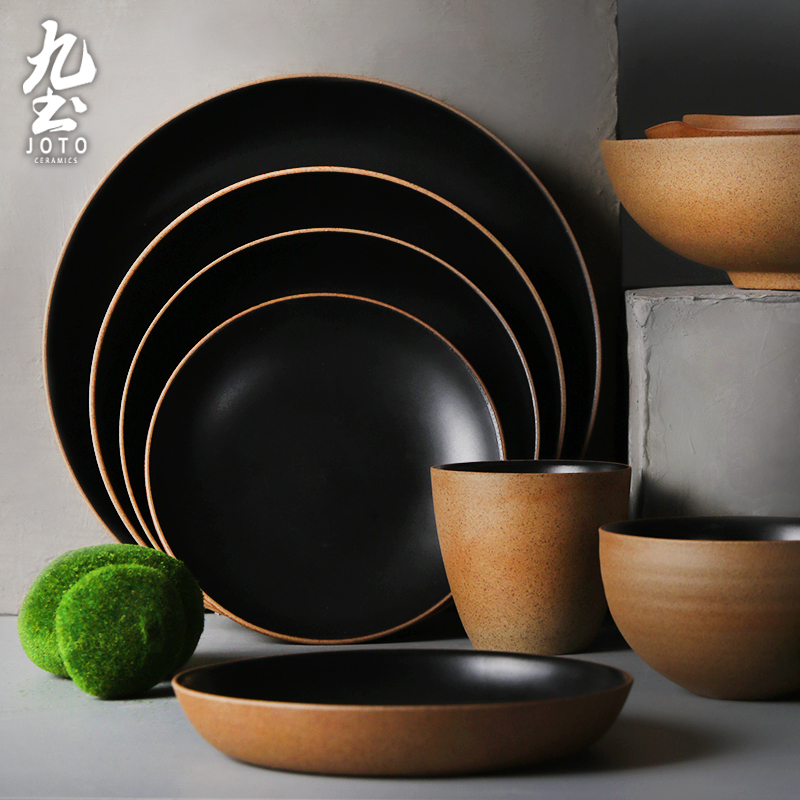 Nine new Chinese style ceramic rice bowl bowl soil rainbow such as bowl dish plate disc flat plate tableware creative cutlery set