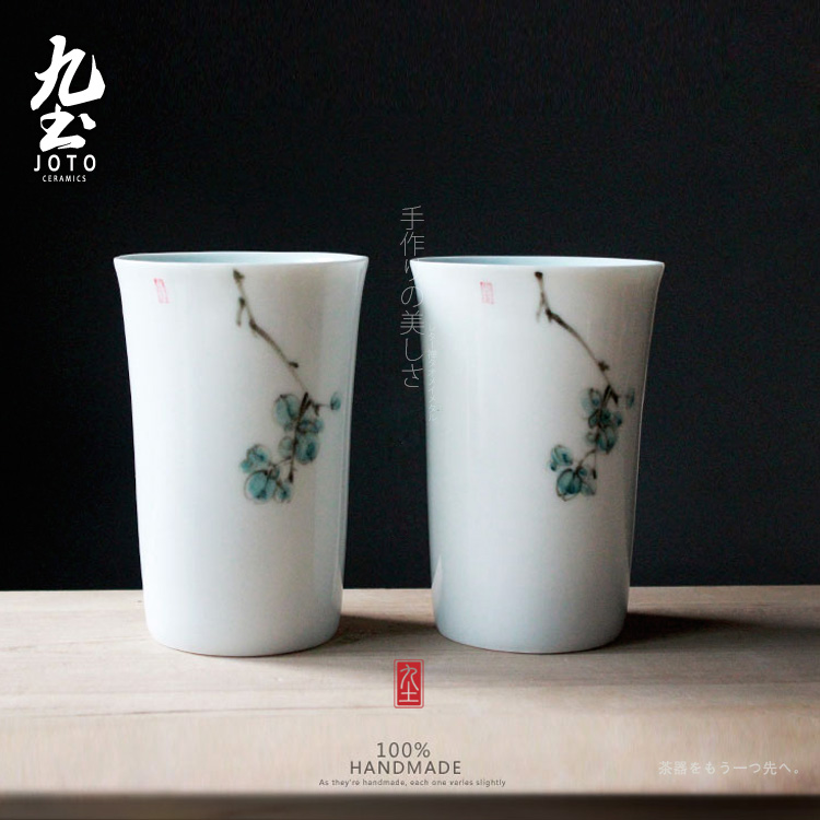 About Nine soil manual white porcelain painting ceramic cup picking household glass cup for cup Japanese female custom cups cups