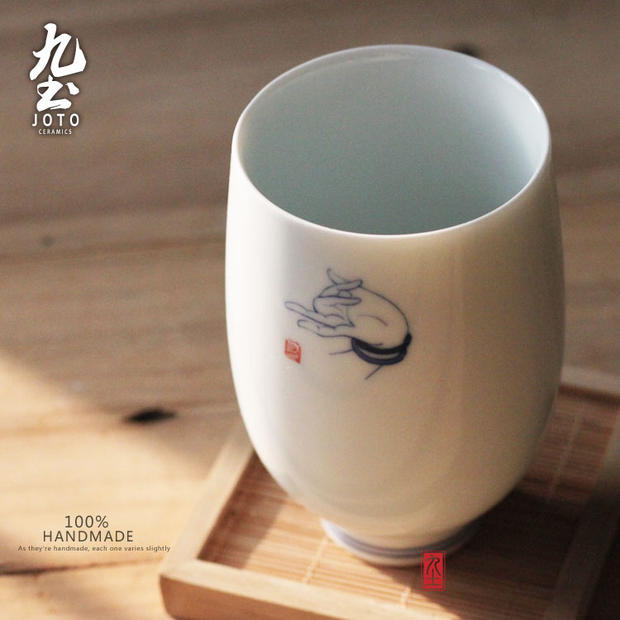 About Nine soil blessing of Japanese white porcelain hand - made teacup anddrunkenness fancy Buddha means ceramic tea set zen water mark mark cup in hand