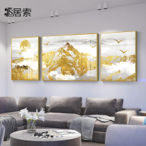 Golden light luxury living room decoration painting modern sofa background wall triple mural Chinese landscape back with backing Mountain hanging painting