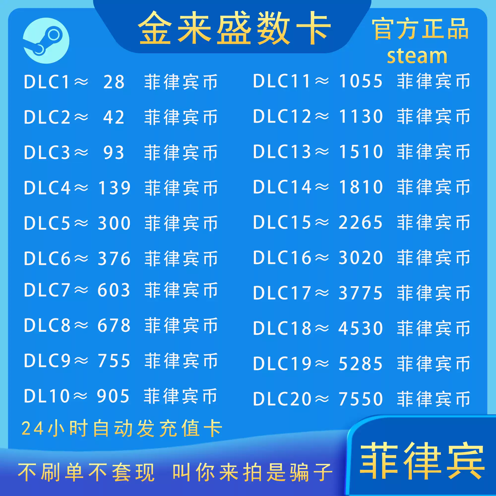 Steam菲律宾区充值卡简体中文游戏数位点数与DLC充值码