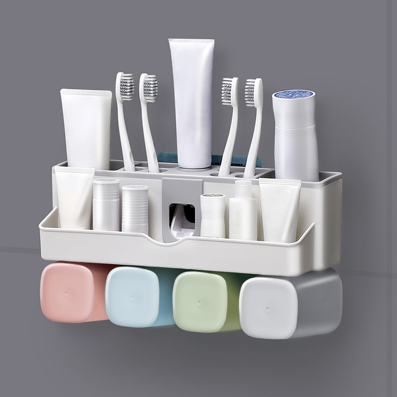 Squeeze toothpaste artifact wall mounted automatic extruder set toothbrush holder toothpaste rack shelf home free punch