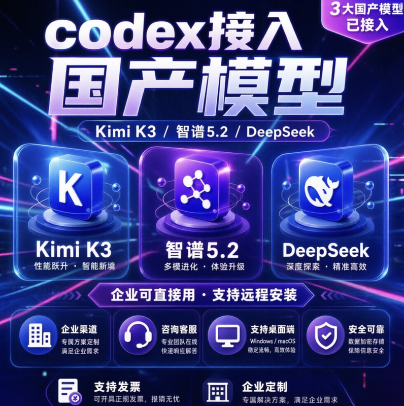 Codex Remote Installation Service Connects to Domestic Models Kimik3/Zhipu Glm5.2/Deepseekv4Pro Codex Remote Installation Service Connects to Domestic Models Kimik3/Zhipu Glm5.2/Deepseekv4Pro