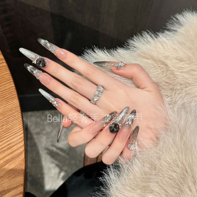 Bella Light Luxury Handmade Nails 2025 New Dark Night Cat Eye Long Style for Photoshoots and Outings Black Manicure Bella Light Luxury Handmade Nails 2025 New Dark Night Cat Eye Long Style for Photoshoots and Outings Black Manicure