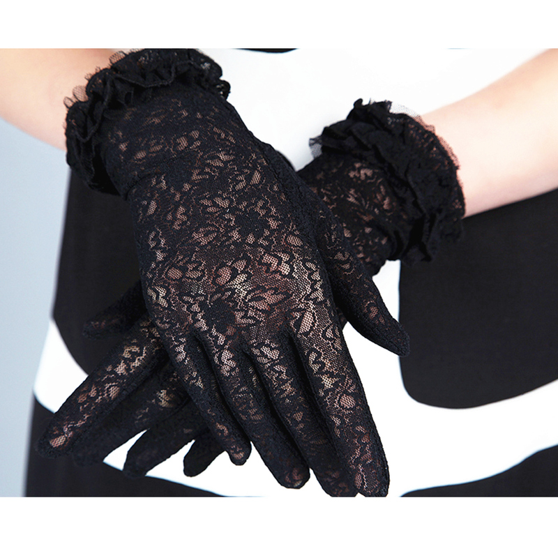 Spring and Summer Sun Protection Gloves for Women, Short Cosplay, Full Lace Wedding Etiquette Bride 