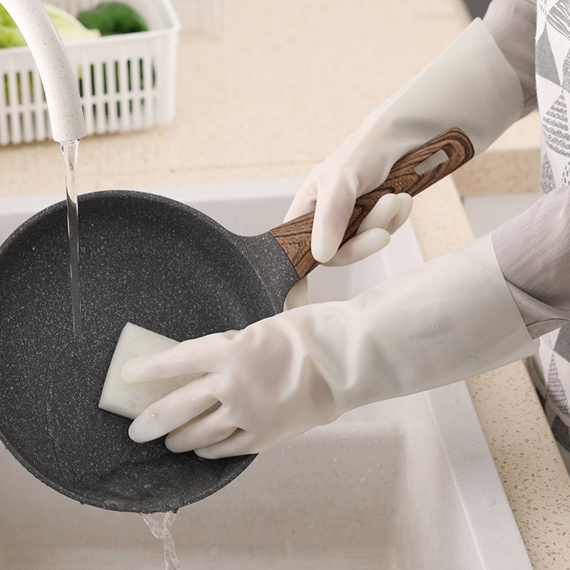 Durable kitchen dishwashing gloves female winter plus suede domestic Nitrile Wash Clothes Rubber Leather Waterproof Brushed Bowl God