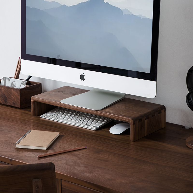 Black Walnut computer screen height-increasing base Solid wood office desktop keyboard storage pad high bracket shelf