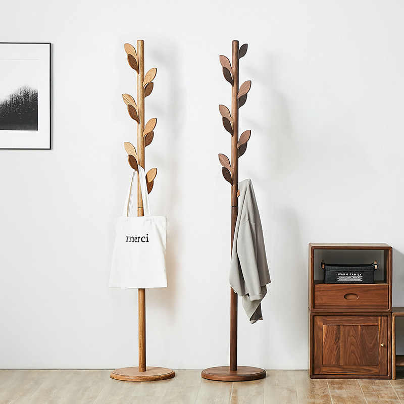 Bedroom black walnut floor-to-ceiling coat rack Nordic creative solid wood clothes rack household entrance hangers