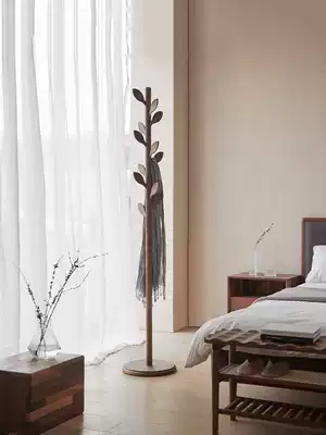 Bedroom black walnut floor-to-ceiling clothes rack door vertical solid wood clothes rack household entrance hangers hangers