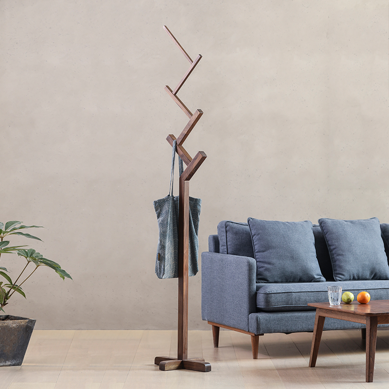 Black walnut solid wood foyer Nordic floor coat rack simple creative bedroom hanger household single rod clothes rack