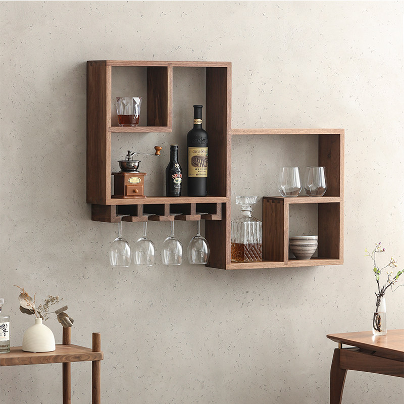 Black Walnut wine cabinet Red wine rack Home Nordic simple wall decoration Dining room wall storage hanging Bogu rack