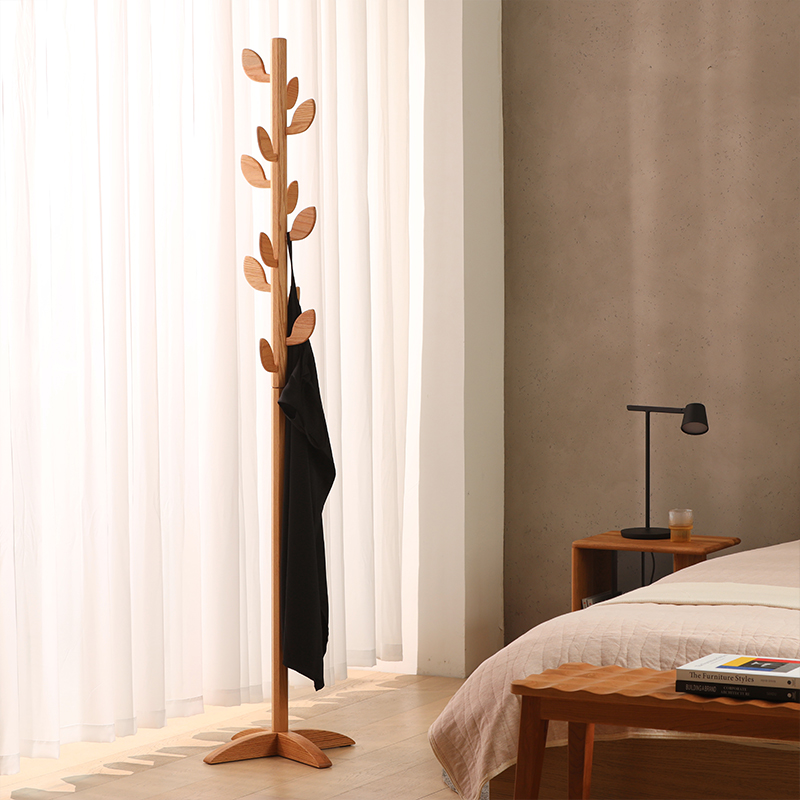 Black walnut solid wood foyer floor-to-ceiling coat rack Living room hanger Entrance bedroom single pole vertical clothes rack