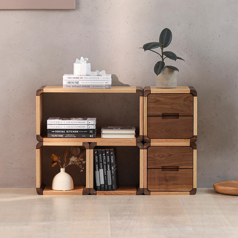 Solid wood combination bookcase Chest of drawers Black walnut parquet Living room storage cabinet Bed cabinet TV cabinet Dining cabinet