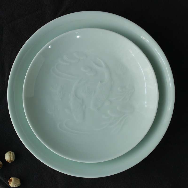 Shadow celadon underglaze color anti-scalding deep plate western plate steak plate dessert flat plate cake plate ceramic bone plate