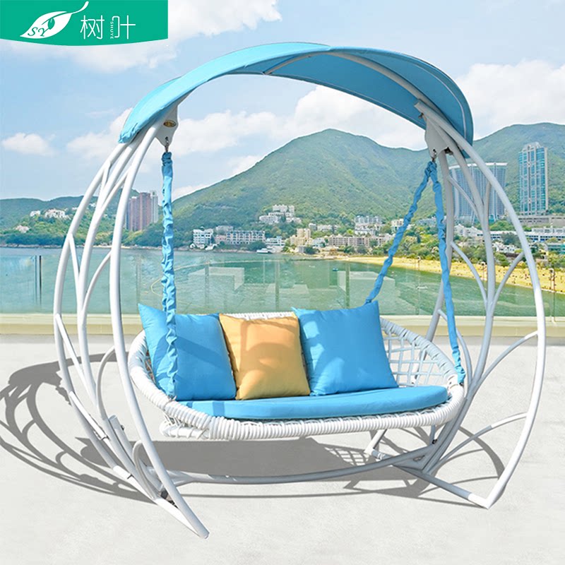Outdoor swing courtyard home aluminum alloy rattan hanging chair double three outdoor balcony leisure rocking chair swing swing