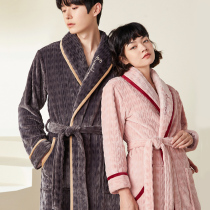 Winter coral couple dressing robes long pajamas flannel men and womens home dress thickened in autumn and winter