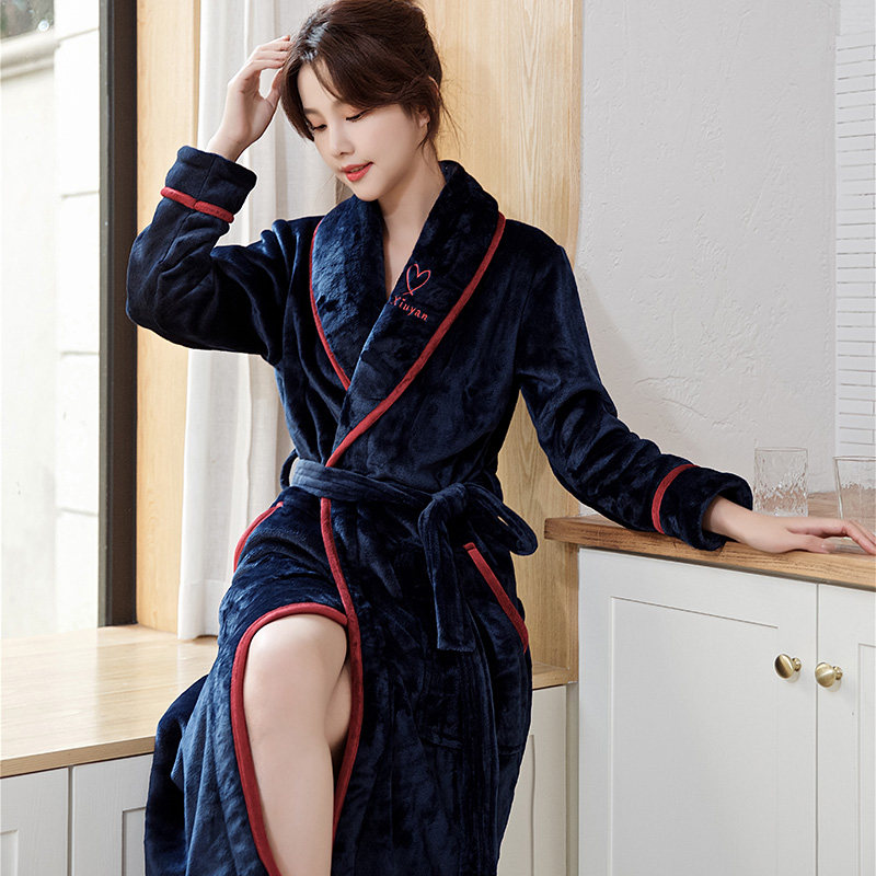 Nightgown women's winter long version cute sweet nightgown coral fleece bathrobe women's autumn and winter thickening plus velvet sexy Japanese nightdress
