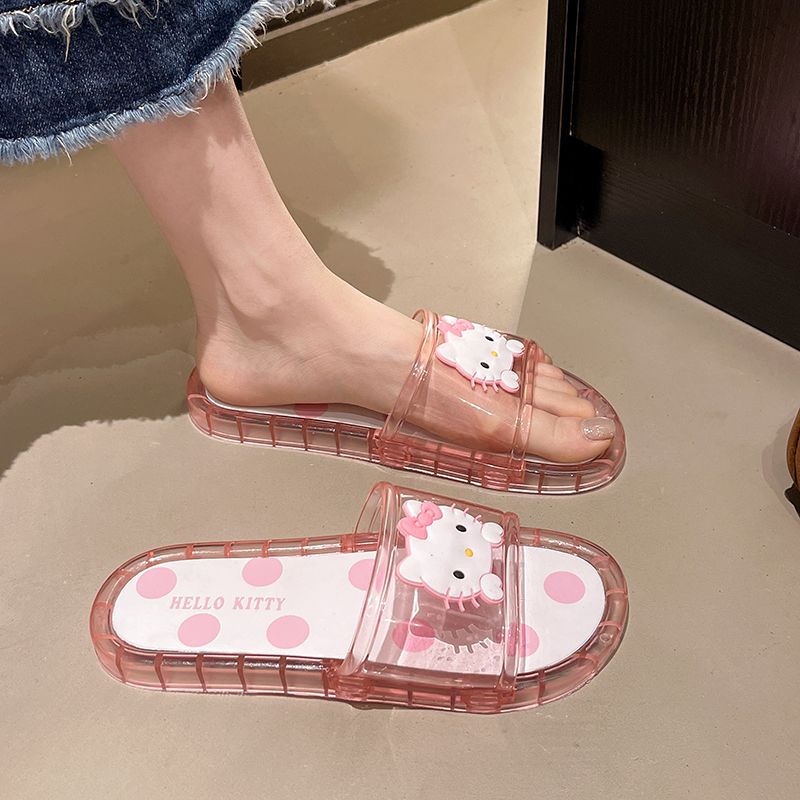 Fashionable Slippers for Women, New Summer Style, Couple Indoor Non-Slip Wear-Resistant Transparent Crystal Flat Cartoon Slide Sandals Trendy
