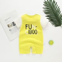 Baby summer jumpsuit cotton short sleeve baby hipster out climbing clothes ha clothes female newborn baby thin clothes