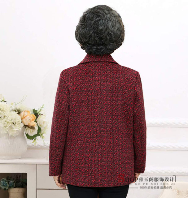 Middle-aged and elderly autumn women's 60-70-80-year-old mother's long-sleeved clothing grandma spring and autumn style elderly woolen coat