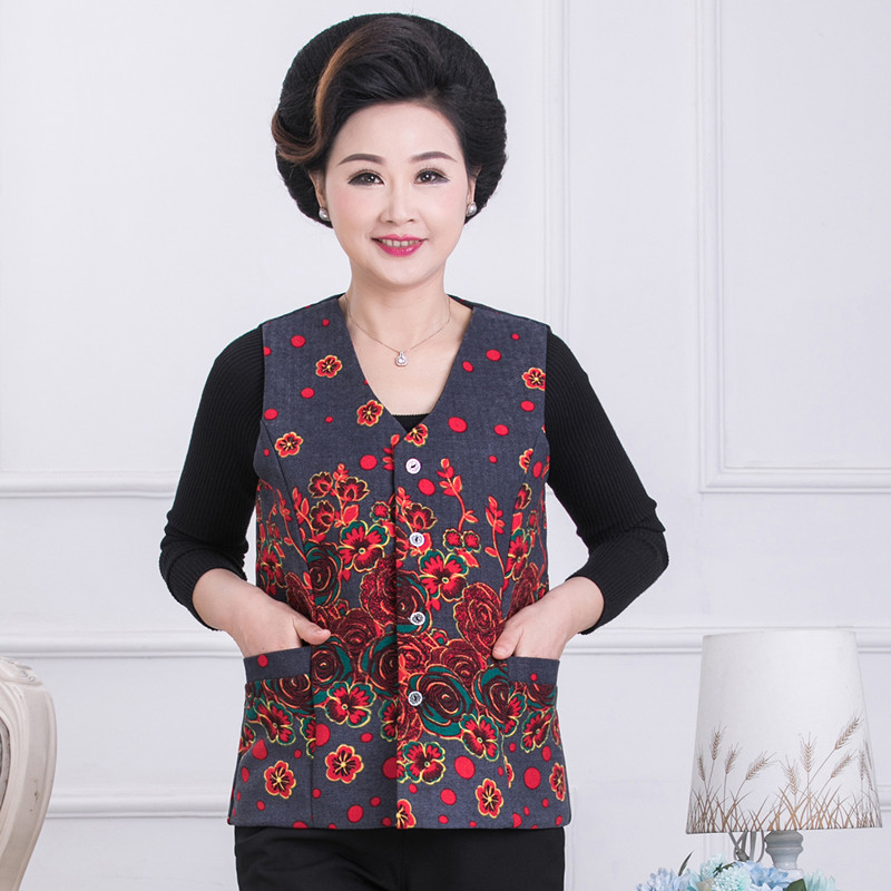 Mùa xuân và mùa thu mới bà già độc thân vest trung niên quần áo cộng với phân bón để tăng thanh lịch bà mặc áo sơ mi in thời trang áo khoác bò nữ