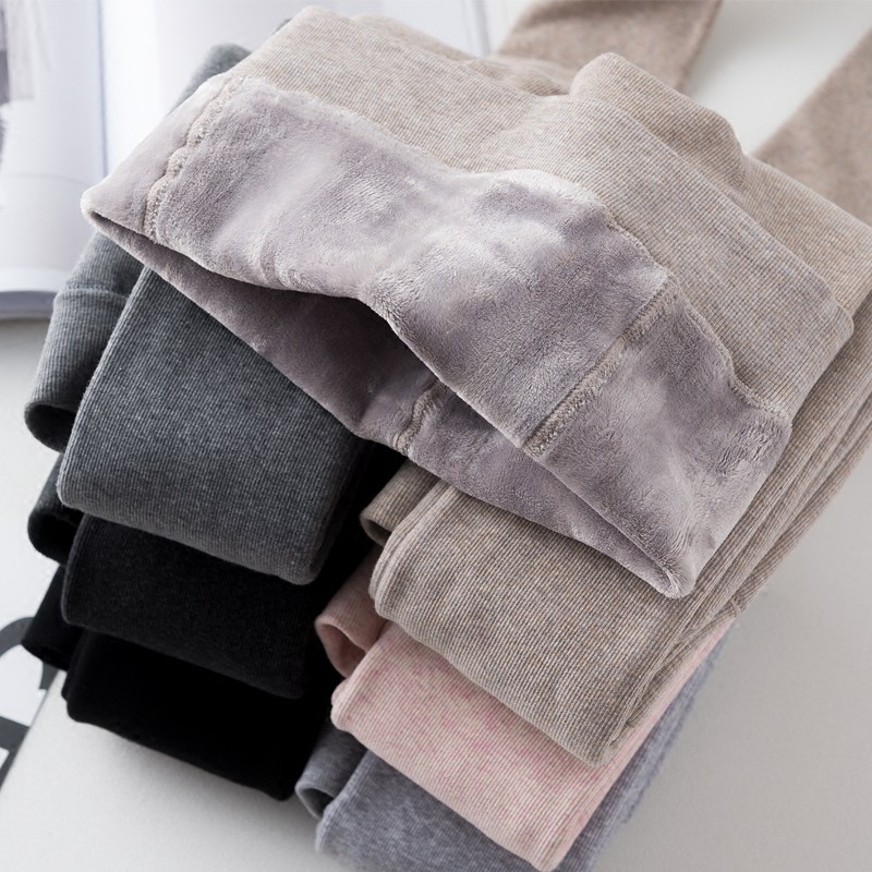 Japan BM autumn winter plus suede thickened with pantyhose cotton vertical streaks slim and warm black beaten underpants women-Taobao