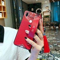 vivo21a mobile phone shell rear fingerprint Silicone China Wind Mesh Red VIVOX21A Protective Sleeve Anti-Fall Personality Frosting male and female All-bag Softshell National Tide Card Wristband Creative Bracket Flow Susling