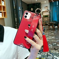 Apple 11 phone shell silicone Silicone China Wind Mesh Red iphone11 Protective Sleeve Anti-Fall Personality Frosted male and female IPHONE All-in-the-side Softshell countries Tide Cards Wristband Creative Bracket Streaming Susling