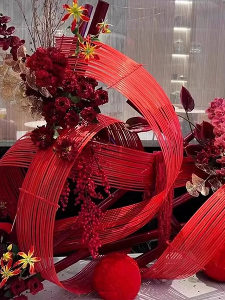 Bamboo Rafts, Bamboo Weaving, Wedding Decorations, Colorful Red Bamboo Rafts, Bamboo Products, New Year Clothing Store Floral Decoration Props, Bamboo Raft Landscaping