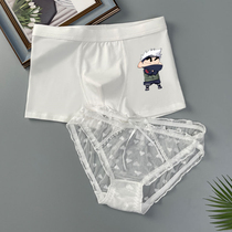 Couple underwear A man and a woman pure cotton white summer thin triangles pure cotton crayon a new sexy summer