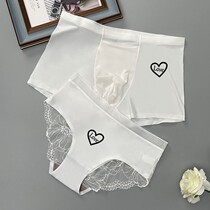 Couple underwear A man and a woman light luxurious lady triangle pants without trace male horns lace ice thread summer
