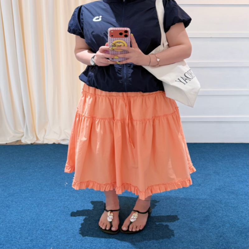 Summer Sweet Orange | D S m D | Plus-Size Women's Korean-Style Pastoral Elastic Waist Fresh Summer Umbrella Skirt Summer Sweet Orange | D S m D | Plus-Size Women's Korean-Style Pastoral Elastic Waist Fresh Summer Umbrella Skirt