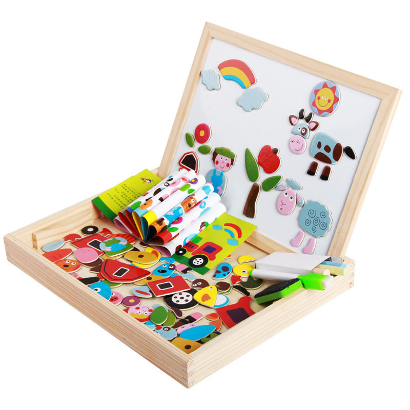 Early education puzzle puzzle graffiti painting multi-functional children's magnetic wooden puzzle animal cartoon toys
