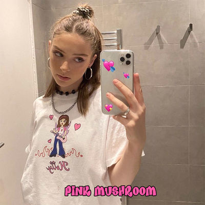 American retro cartoon short-sleeved, European and American little hot girl vintage niche anime loose printed round-neck pure cotton T-shirt