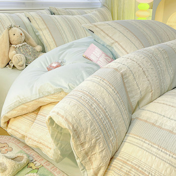 Pure Cotton Washed Cotton Bedding Four-Piece Set, Light Luxury and High-End Feel, Master Bedroom Simple All-Cotton Duvet Cover, Bed Sheet Three-Piece Set