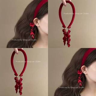 New year's red velvet fake earrings, thin hair hoop, retro temperament, high skull pressure hair headband, face wash, makeup and hair accessories for women