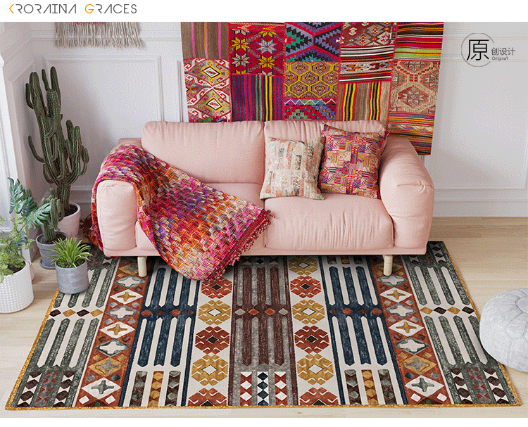 Loulan Graces phòng khách showroom Bắc Âu Mỹ Da Đỏ hình học Kilim thảm trong phòng ngủ thảm and Breakfast - Thảm thảm trải giường thay đệm