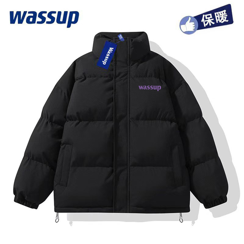 Wassup official store Stand-Up Collar Personalized down Cotton Jacket for Men and Women, Thickened for Winter, Warm and Loose-Fitting, Couple's Cotton Coat
