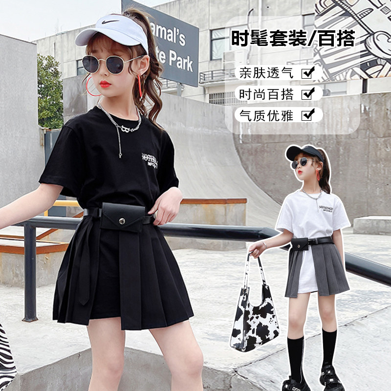 Girl's T-shirt 2021 new summer dress half sleeve foreign T-shirt dress CUHK Girl Han version girl with long version of blouses