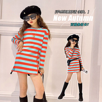 New benefits 29 Girls stripe T-shirt round collar Long sleeves Spring autumn 2021 new Korean version of the ocean