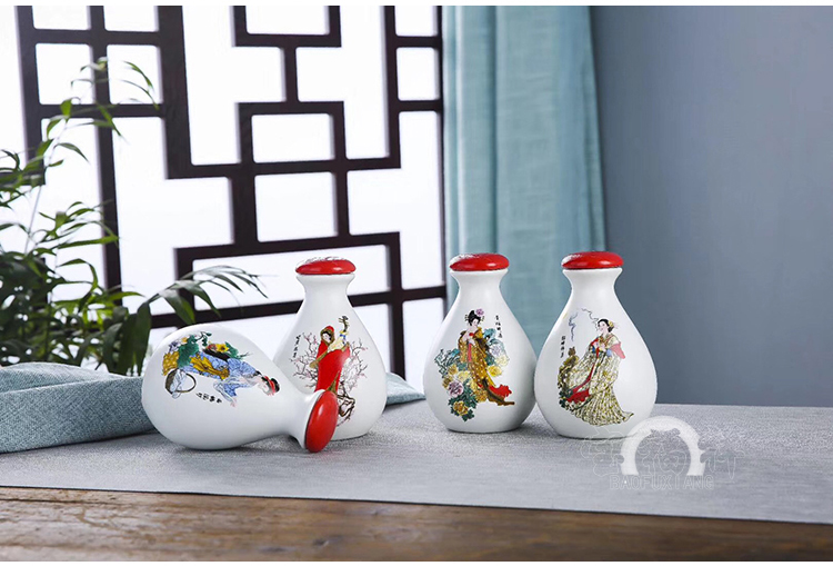 Jingdezhen ceramic wine suits for an empty bottle gift boxes with a drinking cup half jins of household antique Chinese style