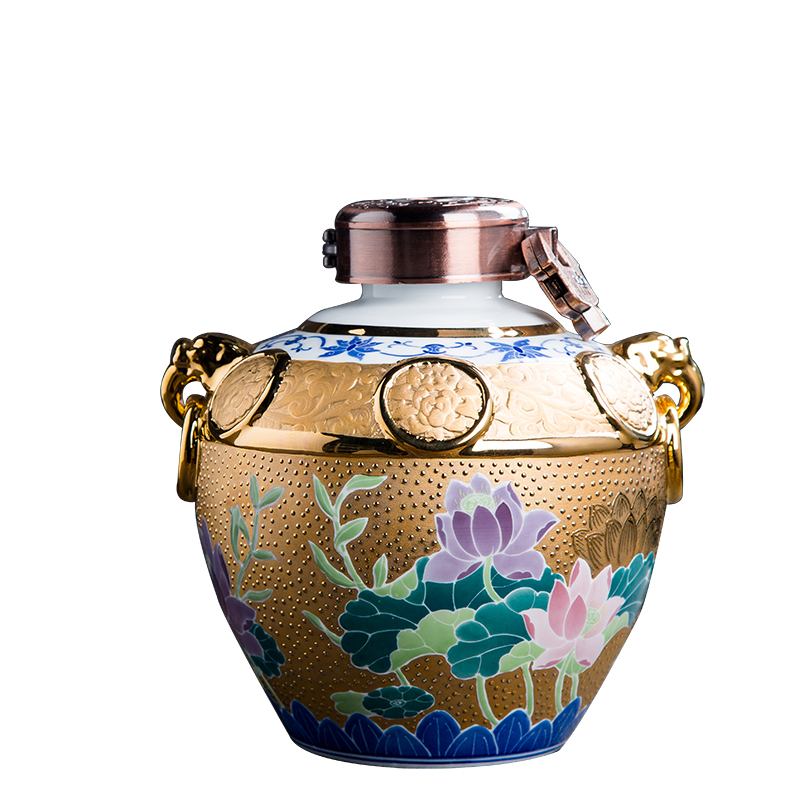 Wine jars 5 jins of jingdezhen ceramic household seal put gifts 18 k an empty bottle anaglyph gold hip Wine utensils