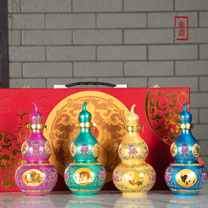 Jingdezhen TaoKong bottle furnishing articles home wine bottle seal 1 catty zodiac gourd wine canned wine utensils