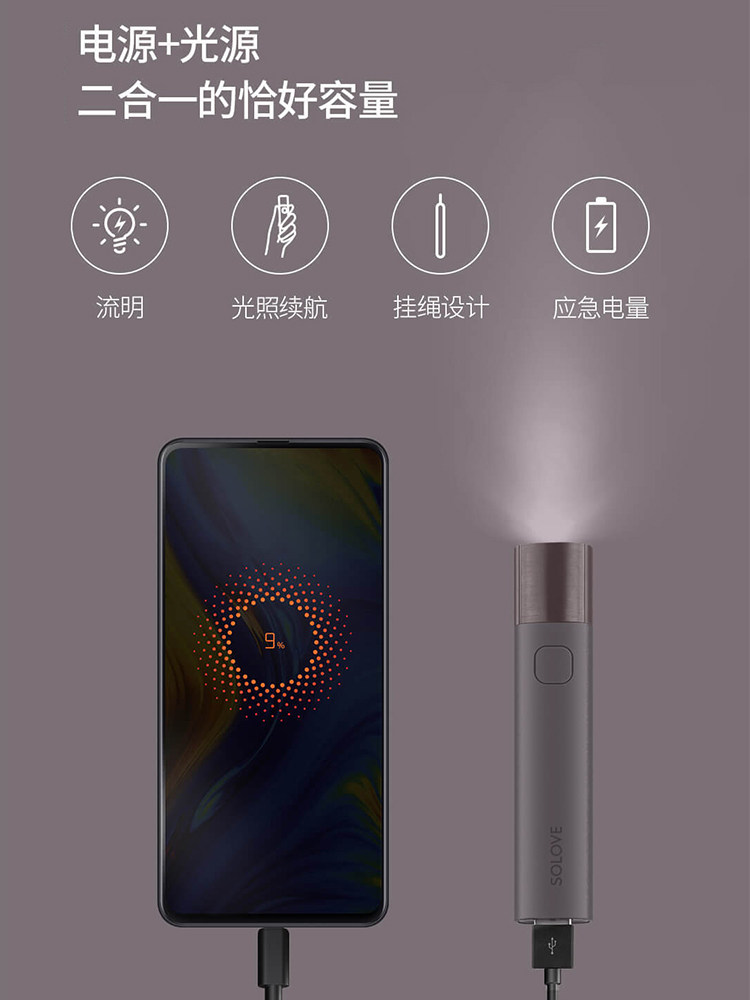 Xiaomi Youpin SOLOVE Sule Multifunctional Portable Flashlight Power Bank 3000mAh Power Bank