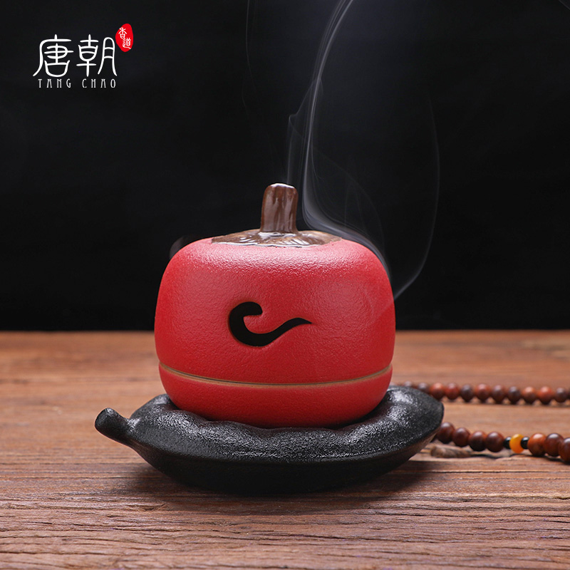 Tang Dynasty Persimmon Ruyi rough pottery ring incense burner indoor tea ceremony incense for Buddhists to use Zen creative aromatherapy burner