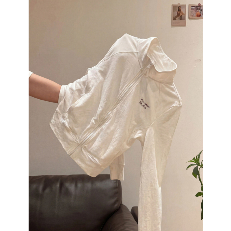 White High-End Stand-Up Collar Zipper Sun Protection Jacket for Men and Women, Summer Loose-Fitting, Uv-Resistant, Lightweight Cardigan Top