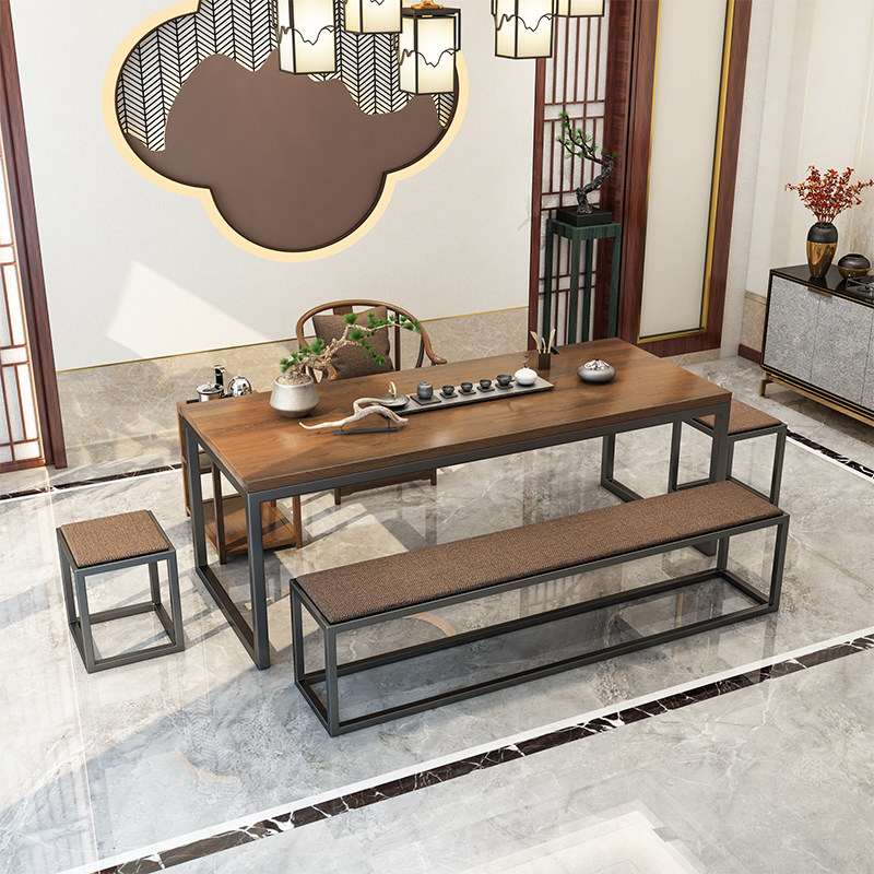 New Chinese style 1.8 meters tea table and chair combination reception office solid wood tea table integrated tea seat set Zen iron art