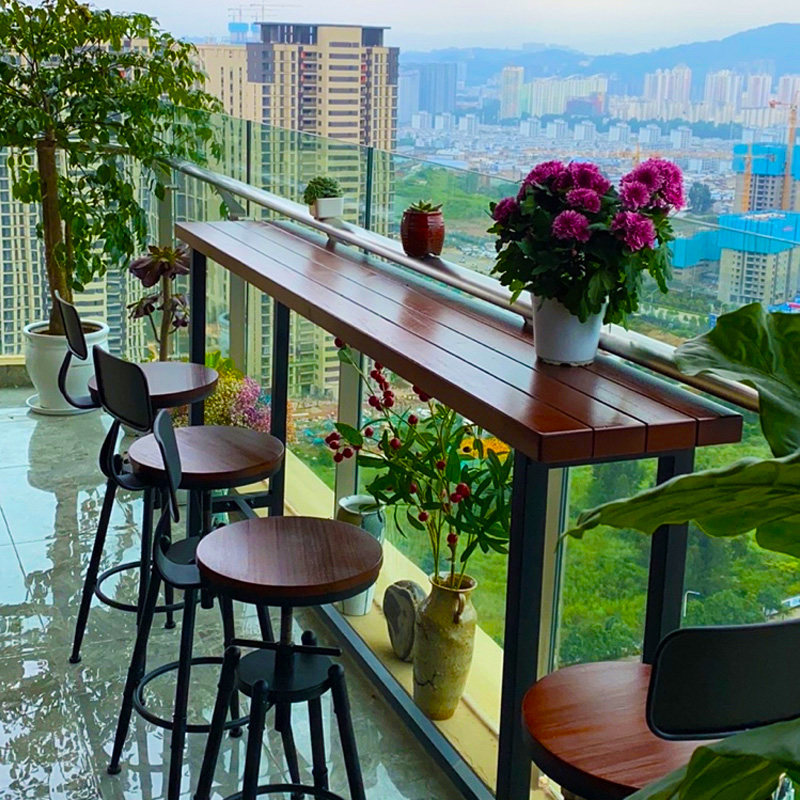 Balcony small table and chairs Outdoor Leisure anti-corrosive wood table and chairs Composition Three suits Nordic Ideas modern net red table